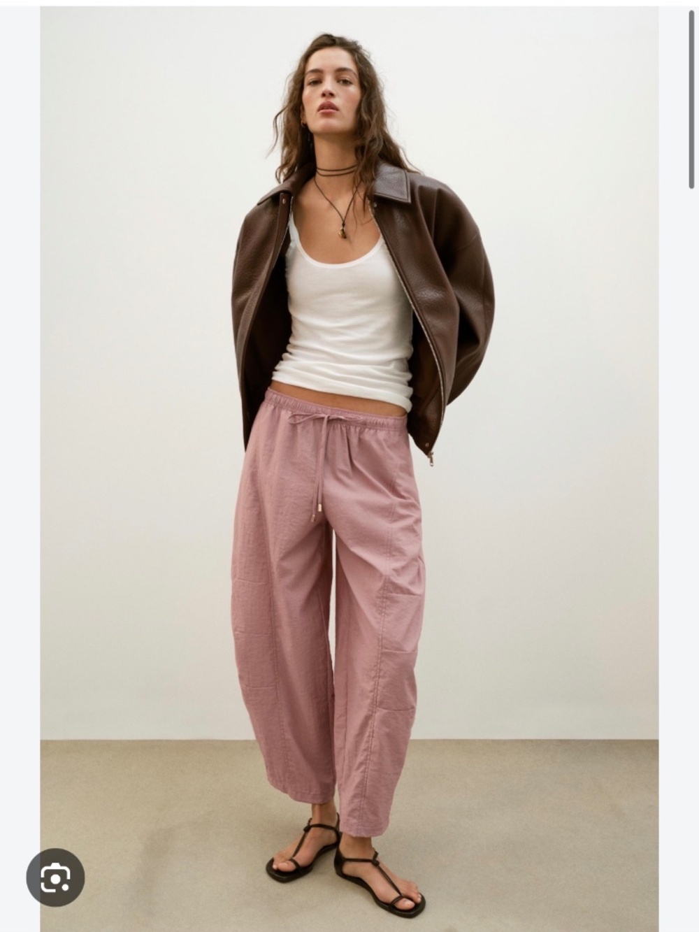 Zara BARREL PANTS WITH ELASTIC WAIST PALE PINK Size Small